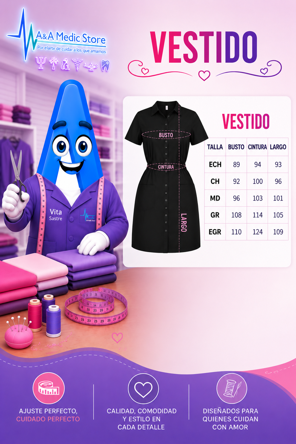 Guía de tallas Vestido de Enfermería SANDY